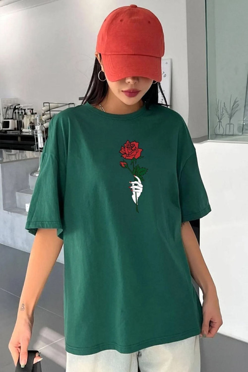 Unisex Rose Baskılı T-shirt
