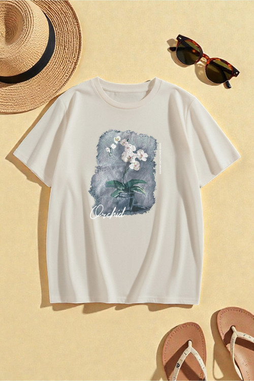Unisex Orchid Baskılı Oversize Tshirt