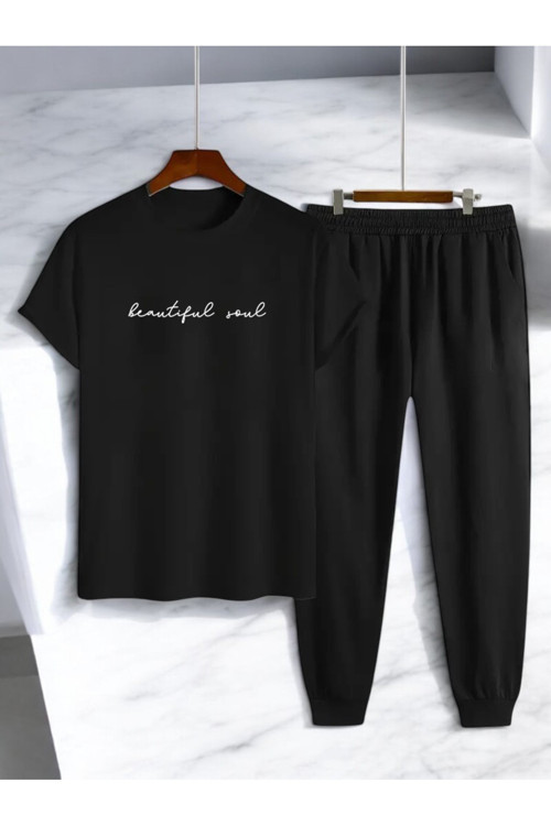 Unisex Beatiful Soul Tasarım Basklı Tshirt Eşofman Takımı