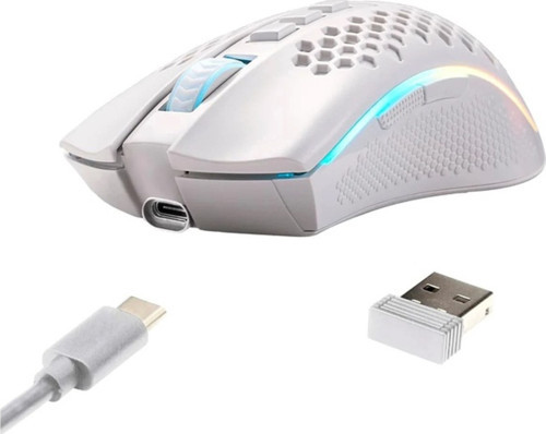 Mouse Gamer Storm Pro M808W-KS Beyaz Kablosuz, Petek Şekli, Kablosuz, 2.4ghz, USB Dongle/usb Kablola