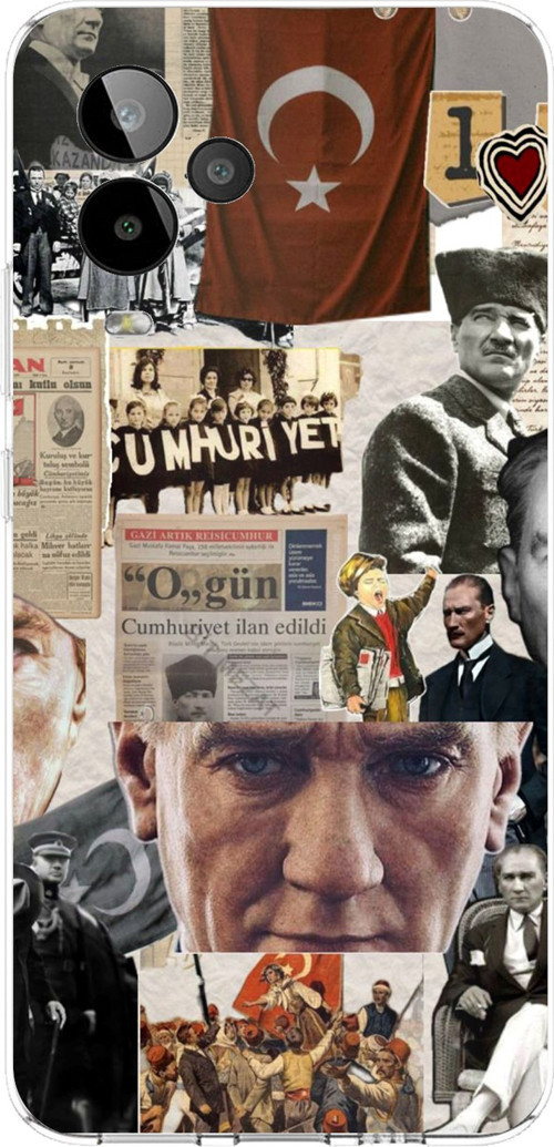 General Mobile GM 24 PRO Uyumlu Atatürk Cumhuriyet Kolaj Baskılı Silikon Kılıf
