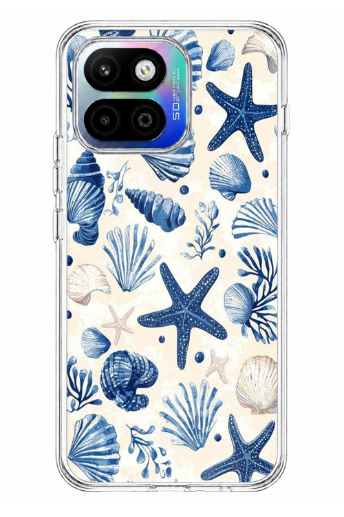 General Mobile GM 26 One 5G Uyumlu Mavi Deniz Kabuğu ve Yıldız Desenli Baskılı Silikon Kılıf