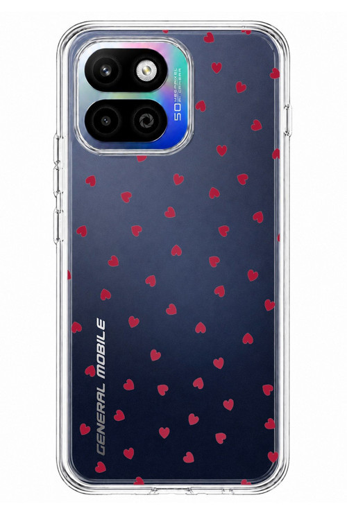 General Mobile GM 26 One 5G Uyumlu Kırmızı Kalpler Tasarımlı Baskılı Silikon Kılıf