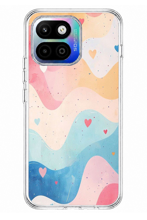 General Mobile GM 26 One 5G Uyumlu Pastel Renkli Dalgalı ve Kalp Baskılı Silikon Kılıf