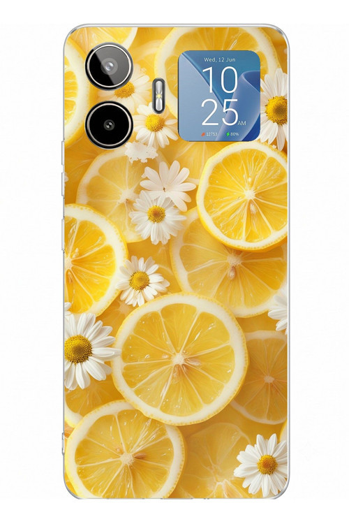 General Mobile GM 26 PRO Uyumlu Limon Dilimleri ve Papatya Desenli Baskılı Silikon Kılıf
