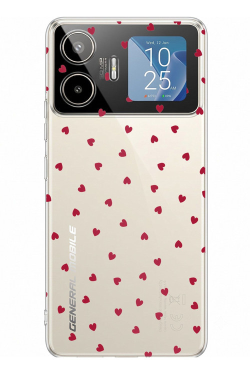 General Mobile GM 26 PRO Uyumlu Kırmızı Kalpler Tasarımlı Baskılı Silikon Kılıf