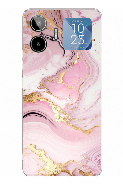 General Mobile GM 26 PRO Uyumlu Pembe Mermer Baskılı Silikon Kılıf