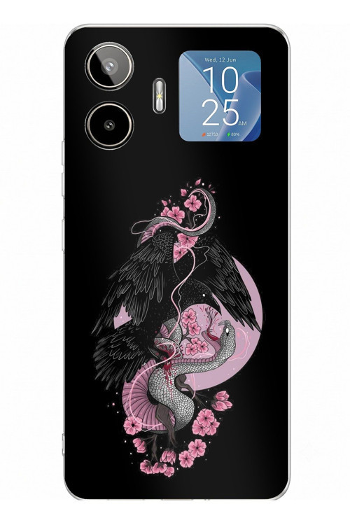 General Mobile GM 26 PRO Uyumlu Pembe Siyah Yılan Baskılı Silikon Kılıf