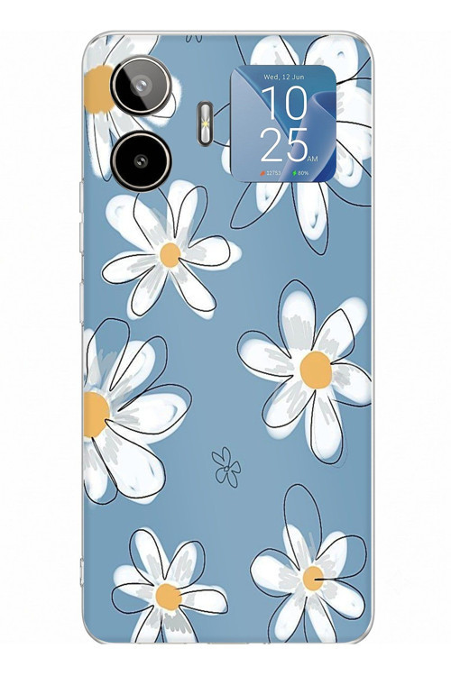 General Mobile GM 26 PRO Uyumlu Mavi Papatya Bahçesi Baskılı Silikon Kılıf