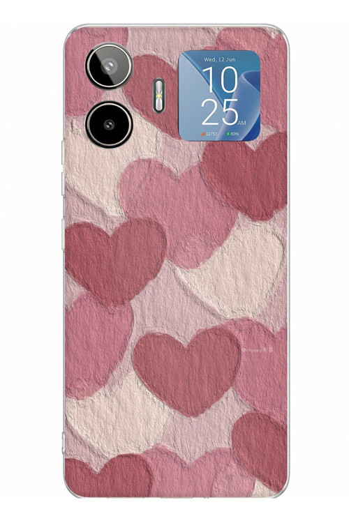 General Mobile GM 26 PRO Uyumlu Pastel Gül Kurusu ve Pembe Kalpli Baskılı Silikon Kılıf