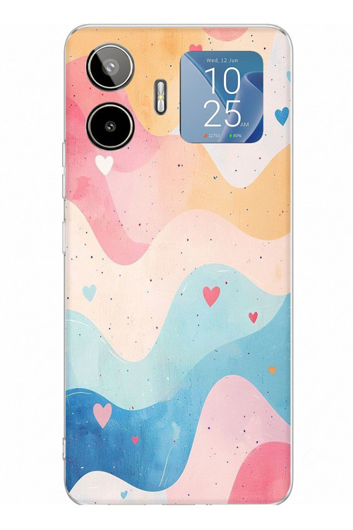 General Mobile GM 26 PRO Uyumlu Pastel Renkli Dalgalı ve Kalp Baskılı Silikon Kılıf