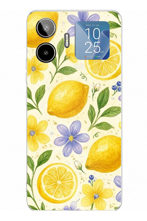 General Mobile GM 26 PRO Uyumlu Sulu Boya Limon ve Çiçek Desenli Baskılı Silikon Kılıf