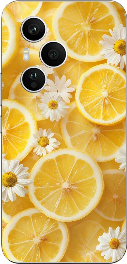 Honor 400 PRO Uyumlu Limon Dilimleri ve Papatya Desenli Baskılı Silikon Kılıf