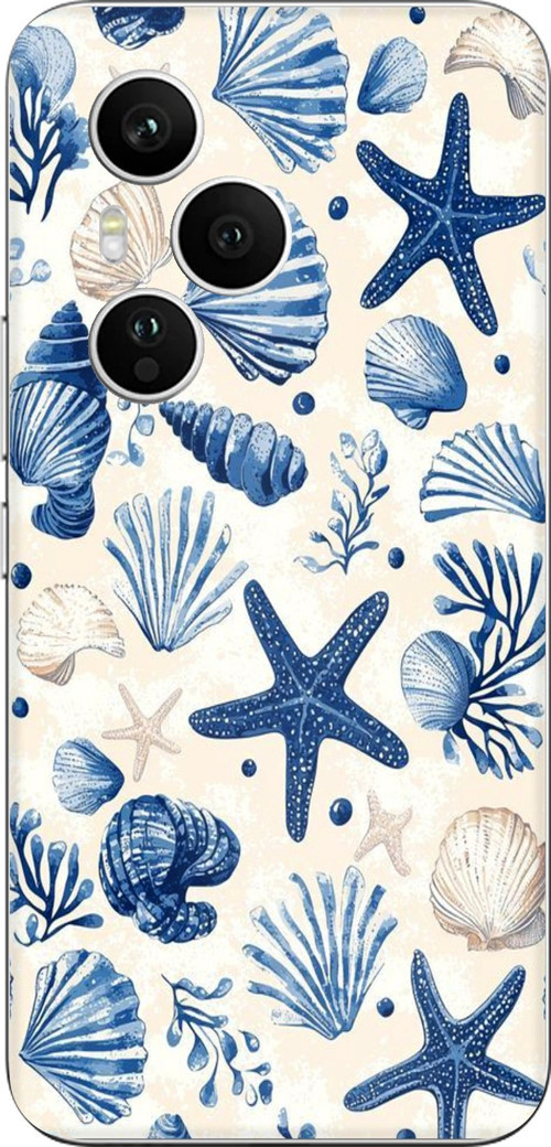 Honor 400 PRO Uyumlu Mavi Deniz Kabuğu ve Yıldız Desenli Baskılı Silikon Kılıf