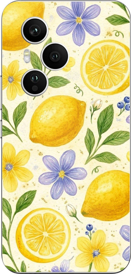 Honor 400 PRO Uyumlu Sulu Boya Limon ve Çiçek Desenli Baskılı Silikon Kılıf