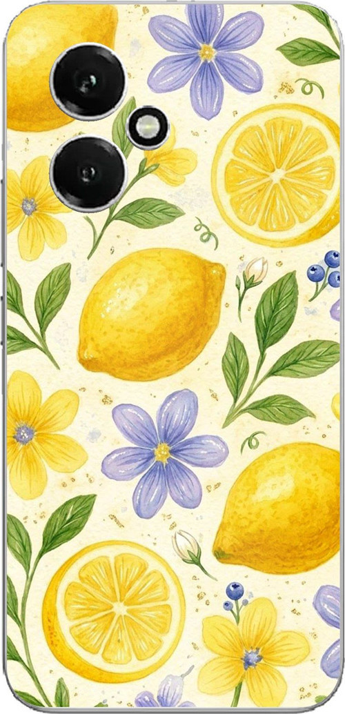 Honor 400 Uyumlu Sulu Boya Limon ve Çiçek Desenli Baskılı Silikon Kılıf