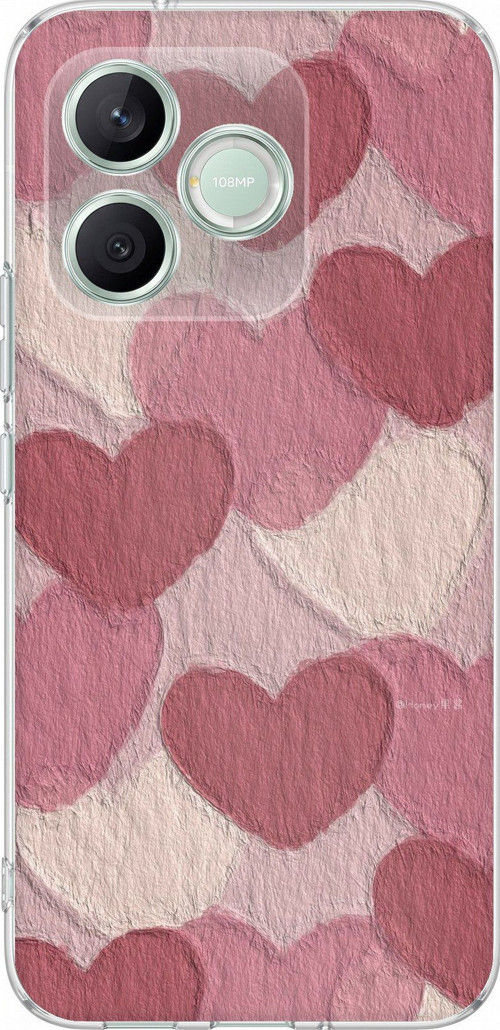 Honor 600 Lite Uyumlu Pastel Gül Kurusu ve Pembe Kalpli Baskılı Silikon Kılıf