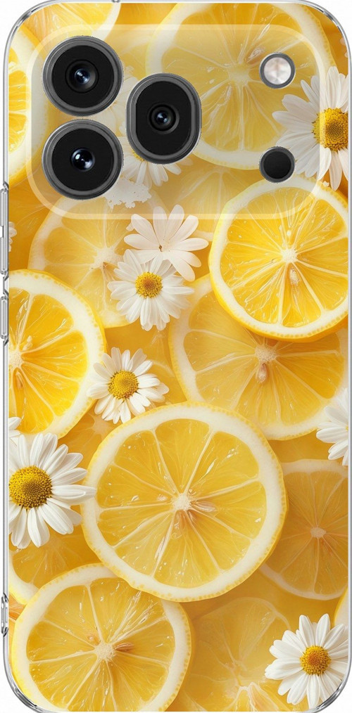 Honor 600 Pro Uyumlu Limon Dilimleri ve Papatya Desenli Baskılı Silikon Kılıf