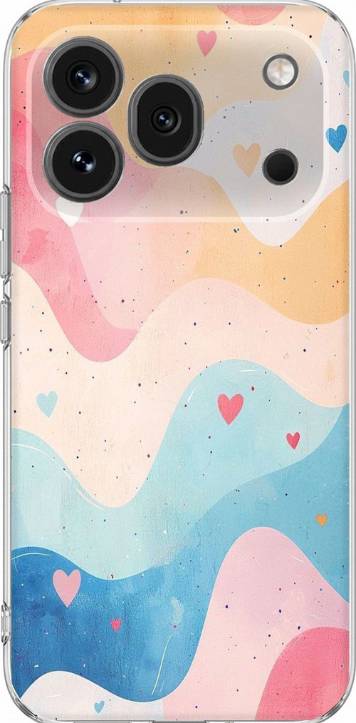 Honor 600 Pro Uyumlu Pastel Renkli Dalgalı ve Kalp Baskılı Silikon Kılıf