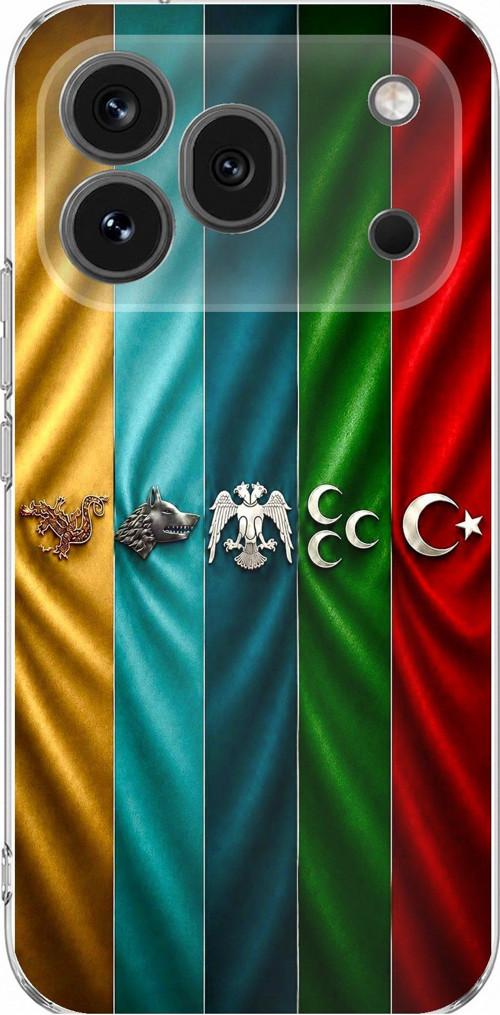Honor 600 Pro Uyumlu Tarihi Türk Devletleri Bayrakları Baskılı Silikon Kılıf