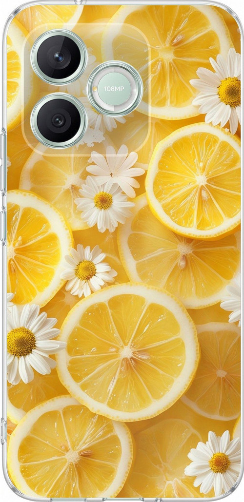 Honor 600 Lite Uyumlu Limon Dilimleri ve Papatya Desenli Baskılı Silikon Kılıf