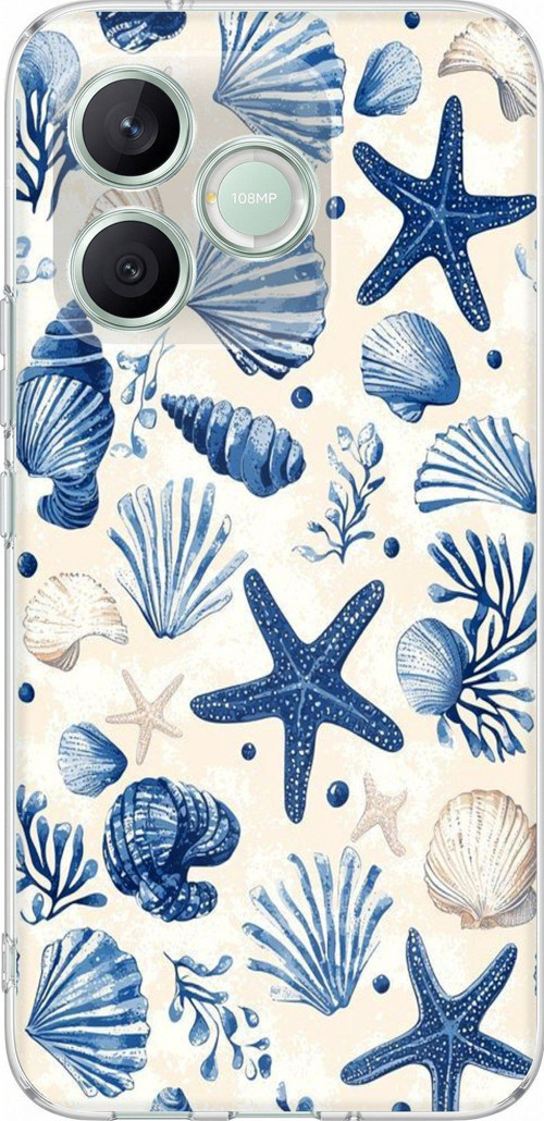 Honor 600 Lite Uyumlu Mavi Deniz Kabuğu ve Yıldız Desenli Baskılı Silikon Kılıf