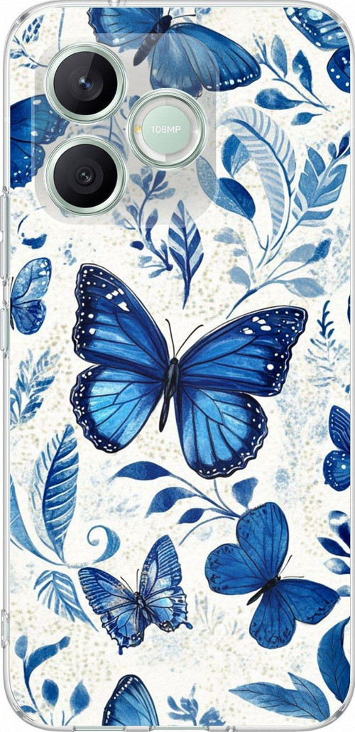 Honor 600 Lite Uyumlu Mavi Kelebekler Baskılı Silikon Kılıf