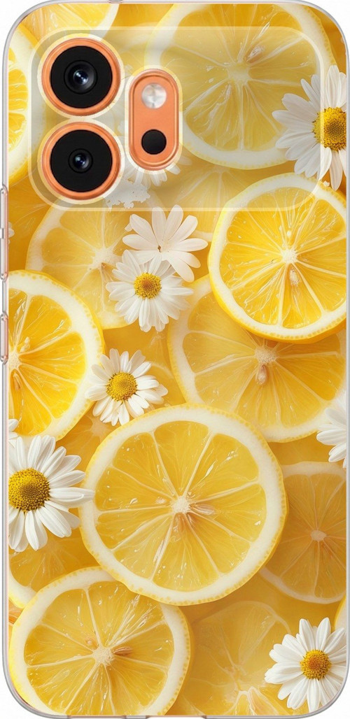 Honor 600 Uyumlu Limon Dilimleri ve Papatya Desenli Baskılı Silikon Kılıf