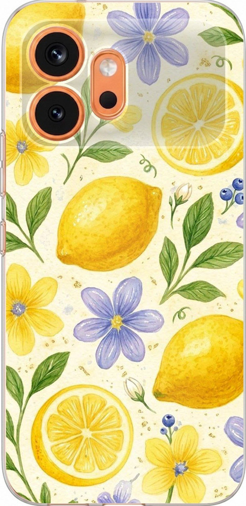 Honor 600 Uyumlu Sulu Boya Limon ve Çiçek Desenli Baskılı Silikon Kılıf