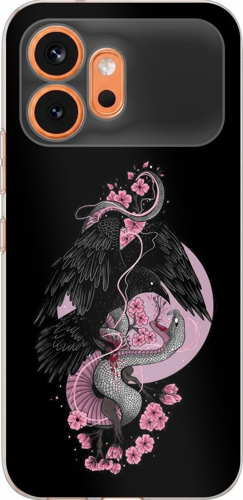 Honor 600 Uyumlu Pembe Siyah Yılan Baskılı Silikon Kılıf