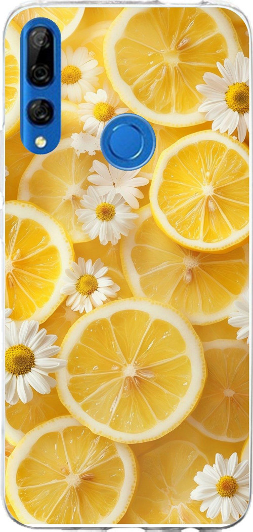 Honor 9X Uyumlu Limon Dilimleri ve Papatya Desenli Baskılı Silikon Kılıf