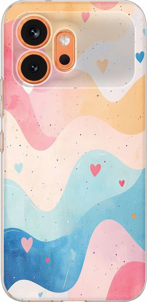 Honor 600 Uyumlu Pastel Renkli Dalgalı ve Kalp Baskılı Silikon Kılıf
