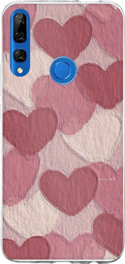 Honor 9X Uyumlu Pastel Gül Kurusu ve Pembe Kalpli Baskılı Silikon Kılıf