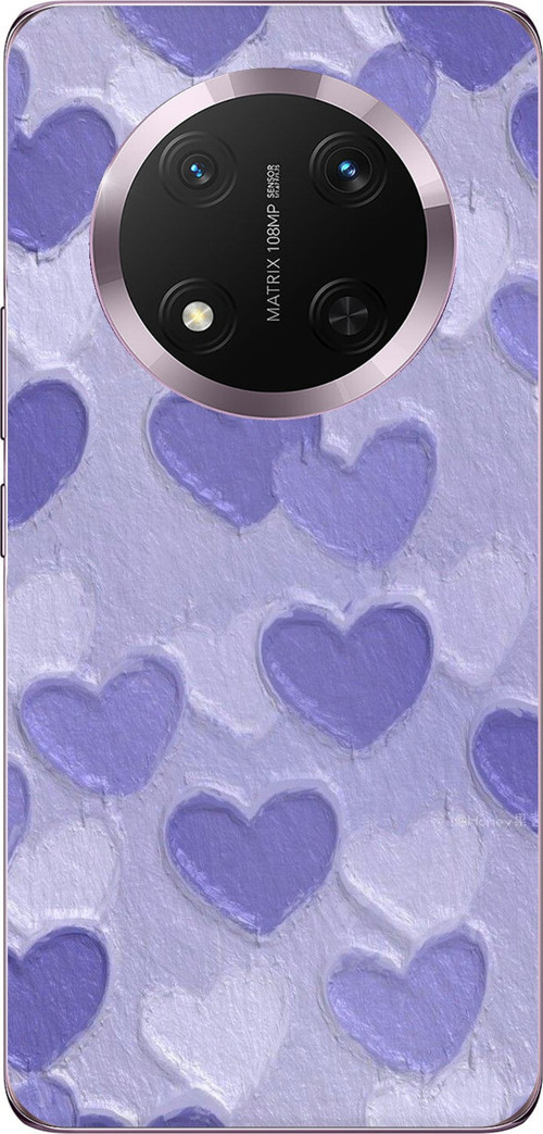 Honor Magic 7 Lite Uyumlu Mor Kalpler Tasarımlı Baskılı Silikon Kılıf