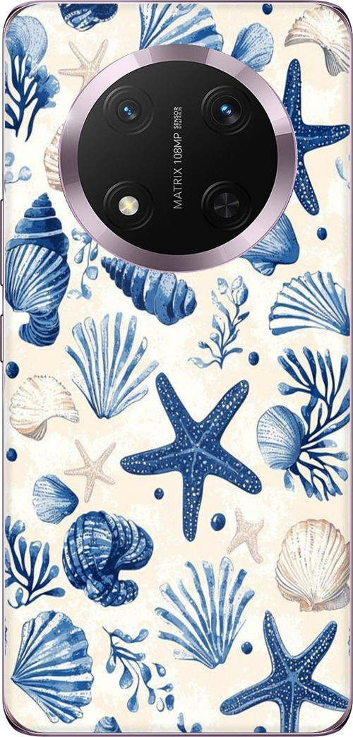 Honor Magic 7 Lite Uyumlu Mavi Deniz Kabuğu ve Yıldız Desenli Baskılı Silikon Kılıf