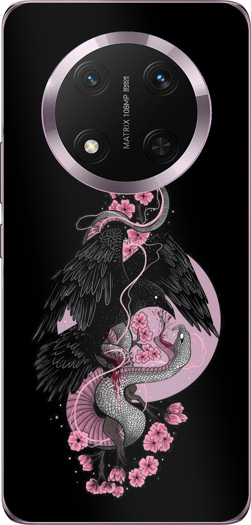 Honor Magic 7 Lite Uyumlu Pembe Siyah Yılan Baskılı Silikon Kılıf