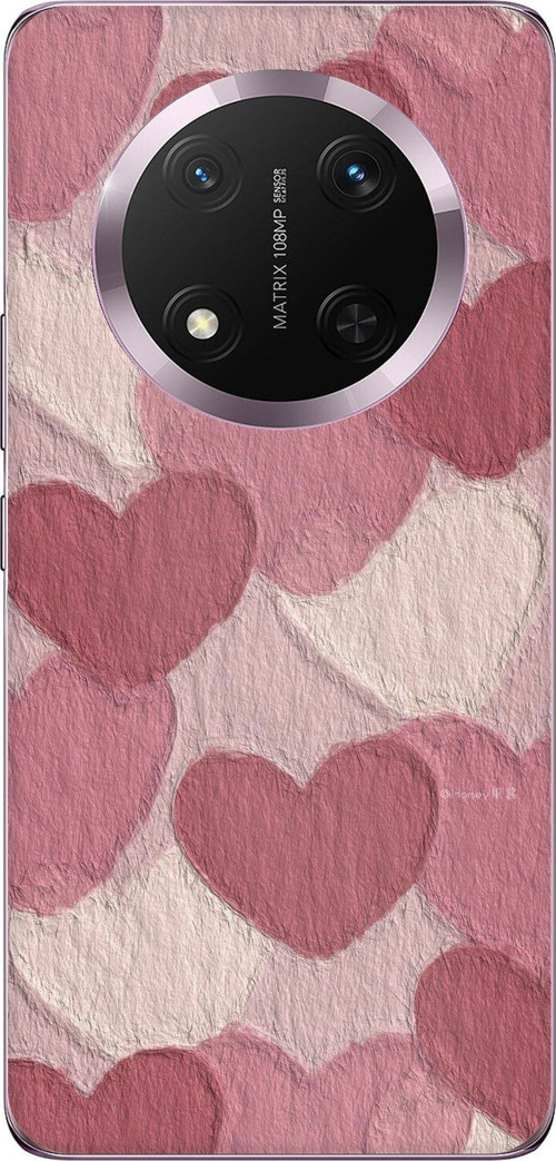 Honor Magic 7 Lite Uyumlu Pastel Gül Kurusu ve Pembe Kalpli Baskılı Silikon Kılıf