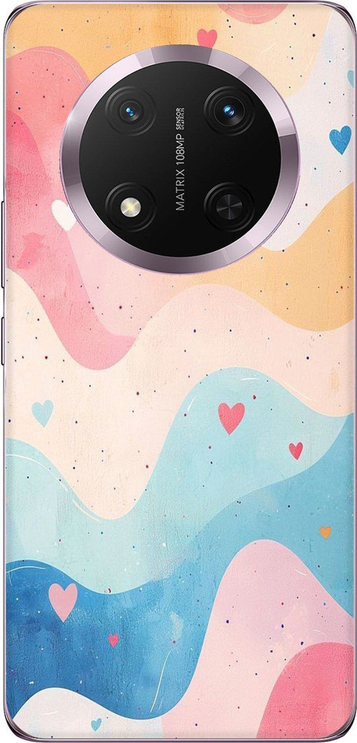 Honor Magic 7 Lite Uyumlu Pastel Renkli Dalgalı ve Kalp Baskılı Silikon Kılıf