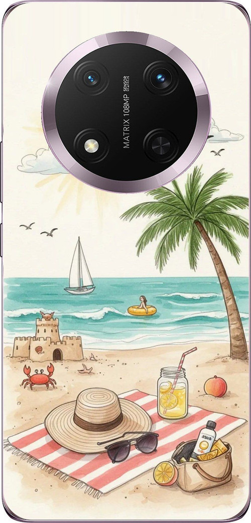 Honor Magic 7 Lite Uyumlu Sulu Boya Sahil ve Deniz Manzaralı Baskılı Silikon Kılıf