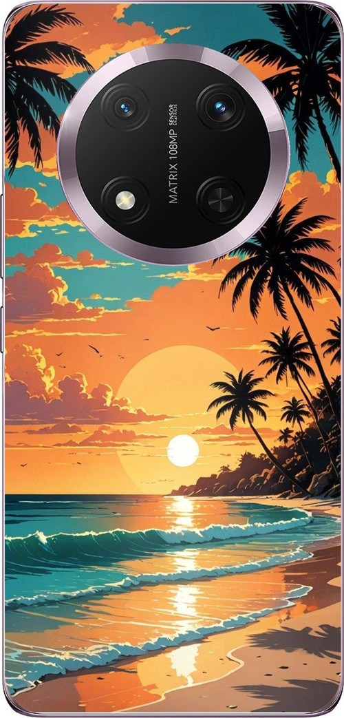 Honor Magic 7 Lite Uyumlu Tropikal Sahil ve Gün Batımı Baskılı Silikon Kılıf