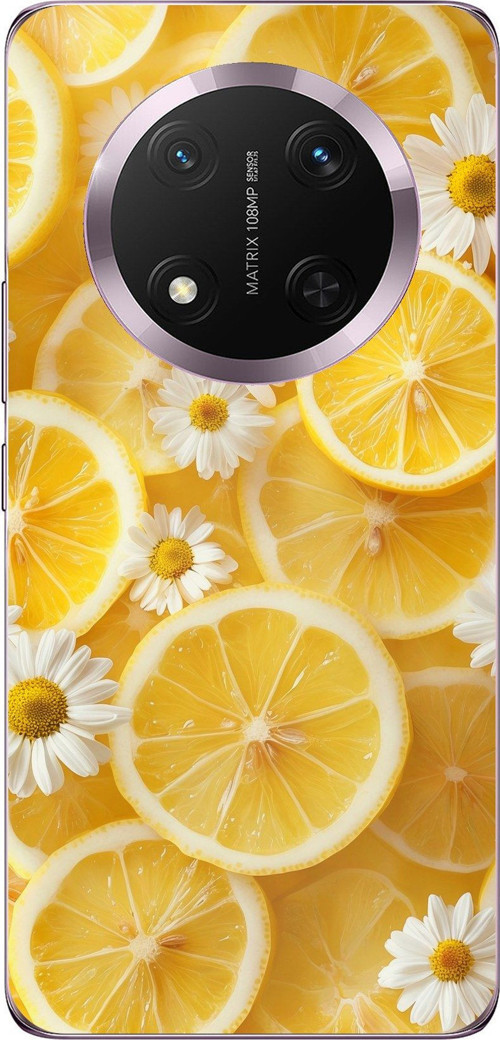 Honor Magic 7 Lite Uyumlu Limon Dilimleri ve Papatya Desenli Baskılı Silikon Kılıf