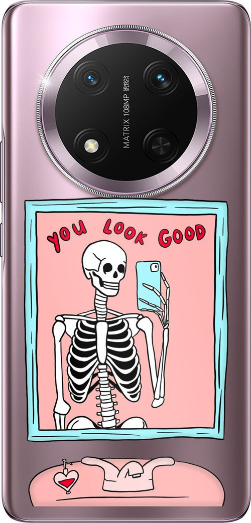 Honor Magic 7 Lite Uyumlu You Look Good İskelet Tasarımlı Baskılı Silikon Kılıf