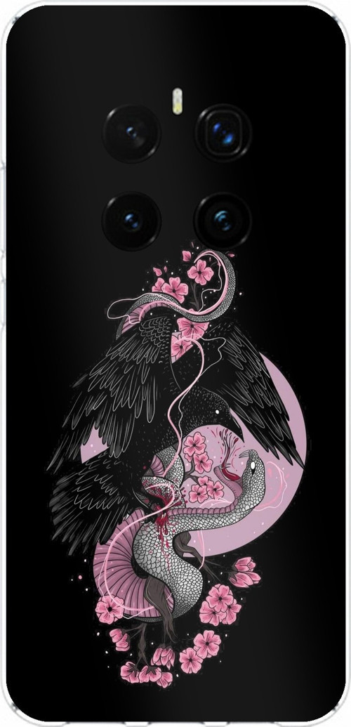 Honor Magic 7 PRO Uyumlu Pembe Siyah Yılan Baskılı Silikon Kılıf