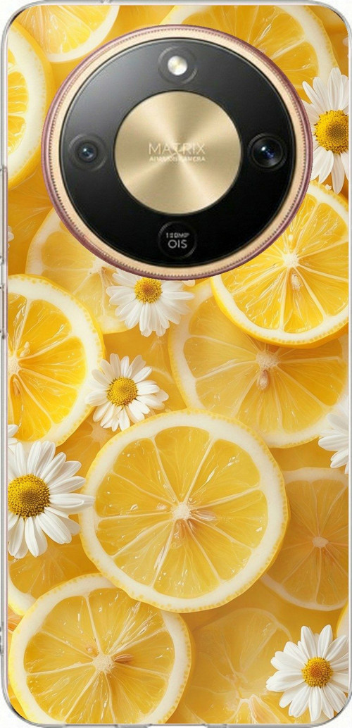 Honor Magic 8 Lite Uyumlu Limon Dilimleri ve Papatya Desenli Baskılı Silikon Kılıf