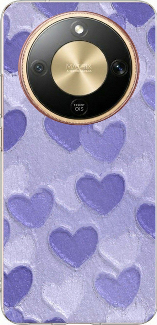 Honor Magic 8 Lite Uyumlu Mor Kalpler Tasarımlı Baskılı Silikon Kılıf