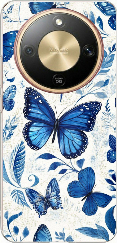 Honor Magic 8 Lite Uyumlu Mavi Kelebekler Baskılı Silikon Kılıf