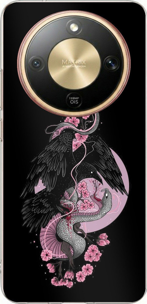Honor Magic 8 Lite Uyumlu Pembe Siyah Yılan Baskılı Silikon Kılıf
