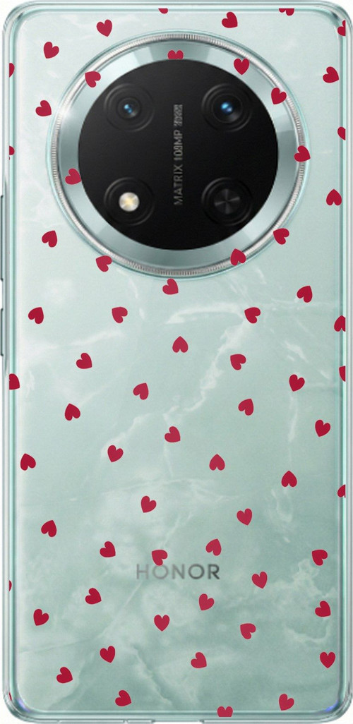 Honor X9C Uyumlu Kırmızı Kalpler Tasarımlı Baskılı Silikon Kılıf