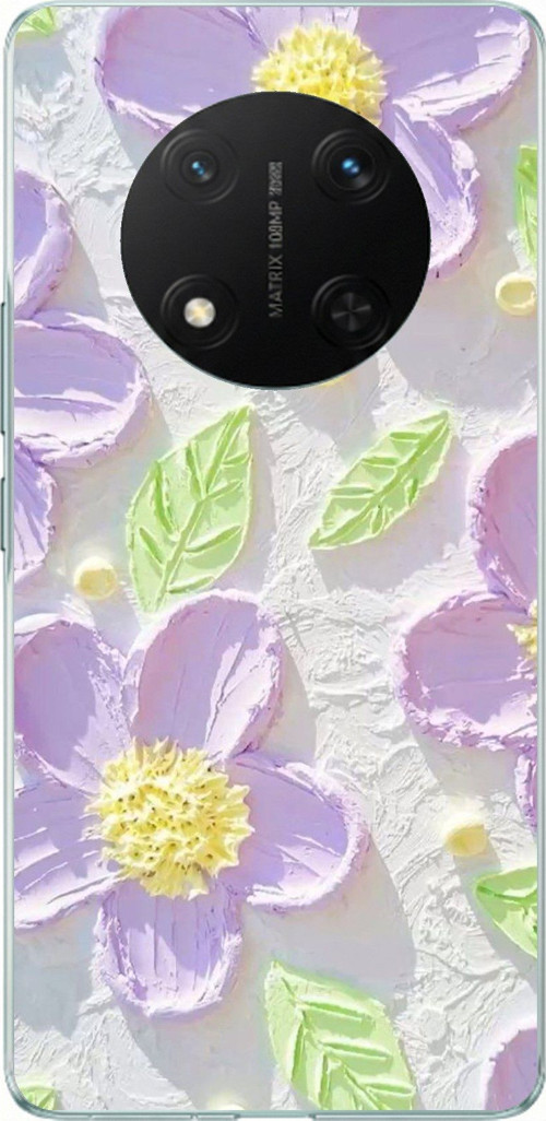 Honor X9C Uyumlu Mor Papatyalar Sulu Boya Baskılı Silikon Kılıf