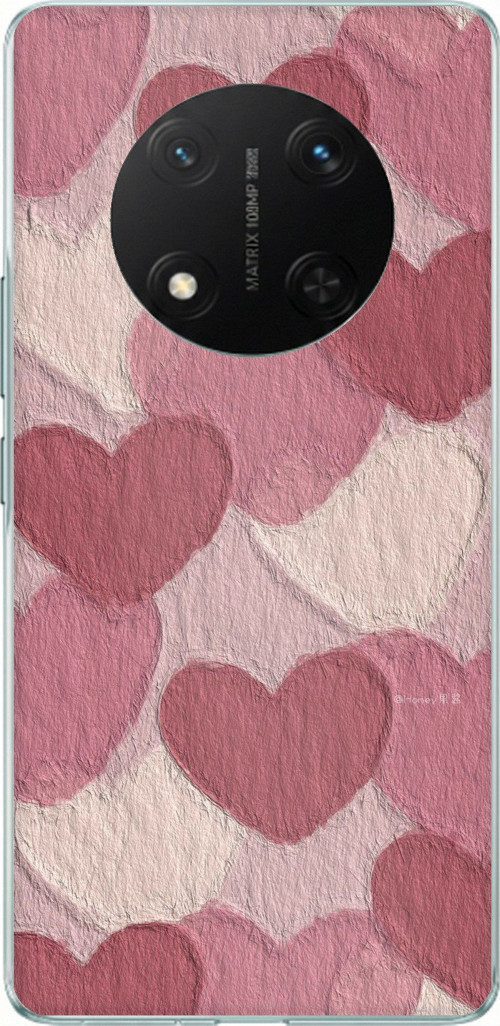 Honor X9C Uyumlu Pastel Gül Kurusu ve Pembe Kalpli Baskılı Silikon Kılıf